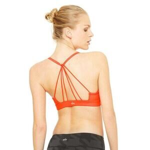 Alo Yoga Sunny Strappy Sports Bra Quick Dry Light Support Workout Orange Small
